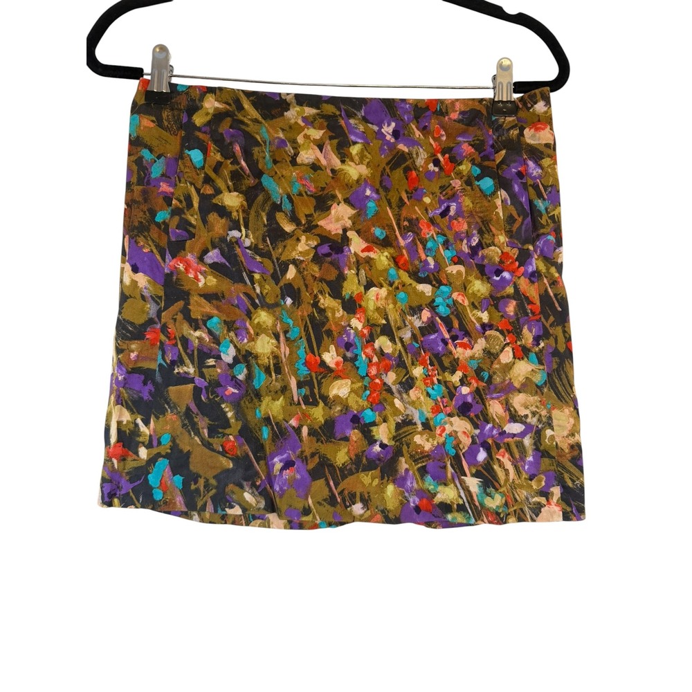 J.Crew Stretch Mini Skirt 2 Multi Color Abstract Floral Impressionist Print